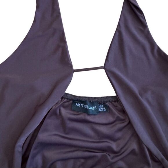 PrettyLittleThing Chocolate Halterneck Bust Slinky Detail Mini Dress Size 4 - Picture 9 of 9